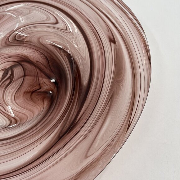 Art Glass Blown Oval Purple Swirl Bowl Platter 13.5x12.5x2.5" - Picture 5 of 8